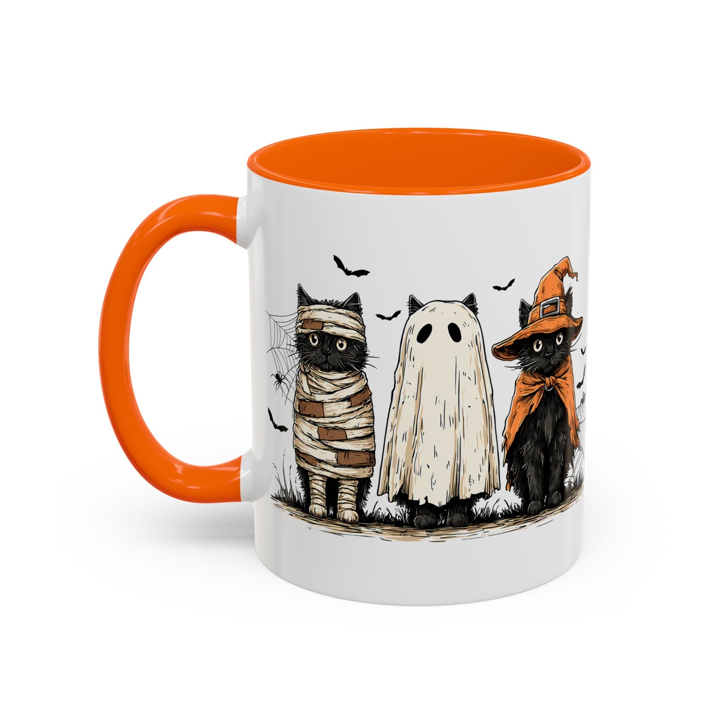 Halloween Black Cat Mug, Cute Witch, Ghost & Mummy Cats Coffee Cup, Spooky Cute Gift for Cat Lovers, Fall Pumpkin Spice Latte Mug