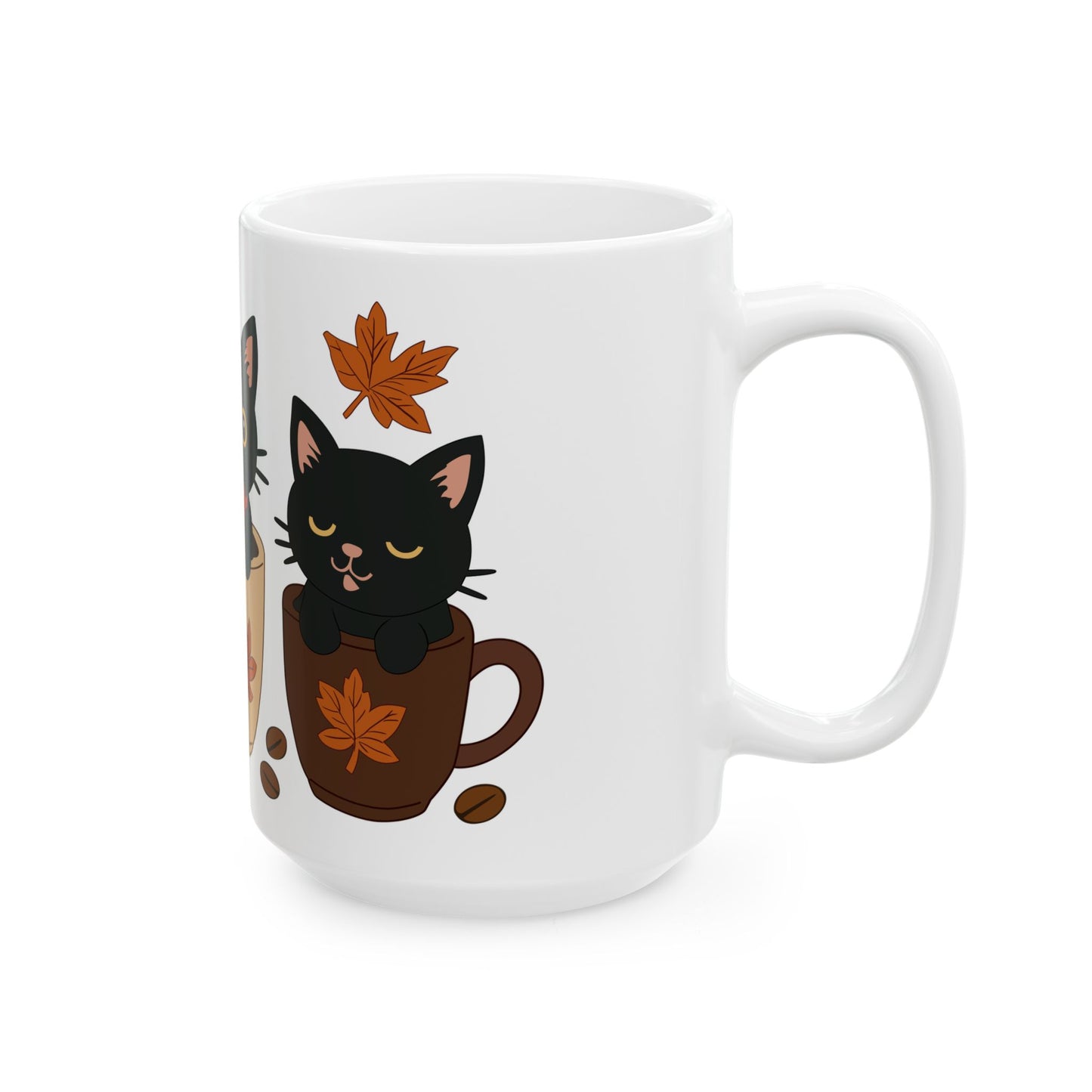 Cozy Cat Ceramic Mug - Fall Vibes, Cute Kitty Design, Perfect Gift for Cat Lovers, Coffee Lovers, Autumn Decor, Halloween