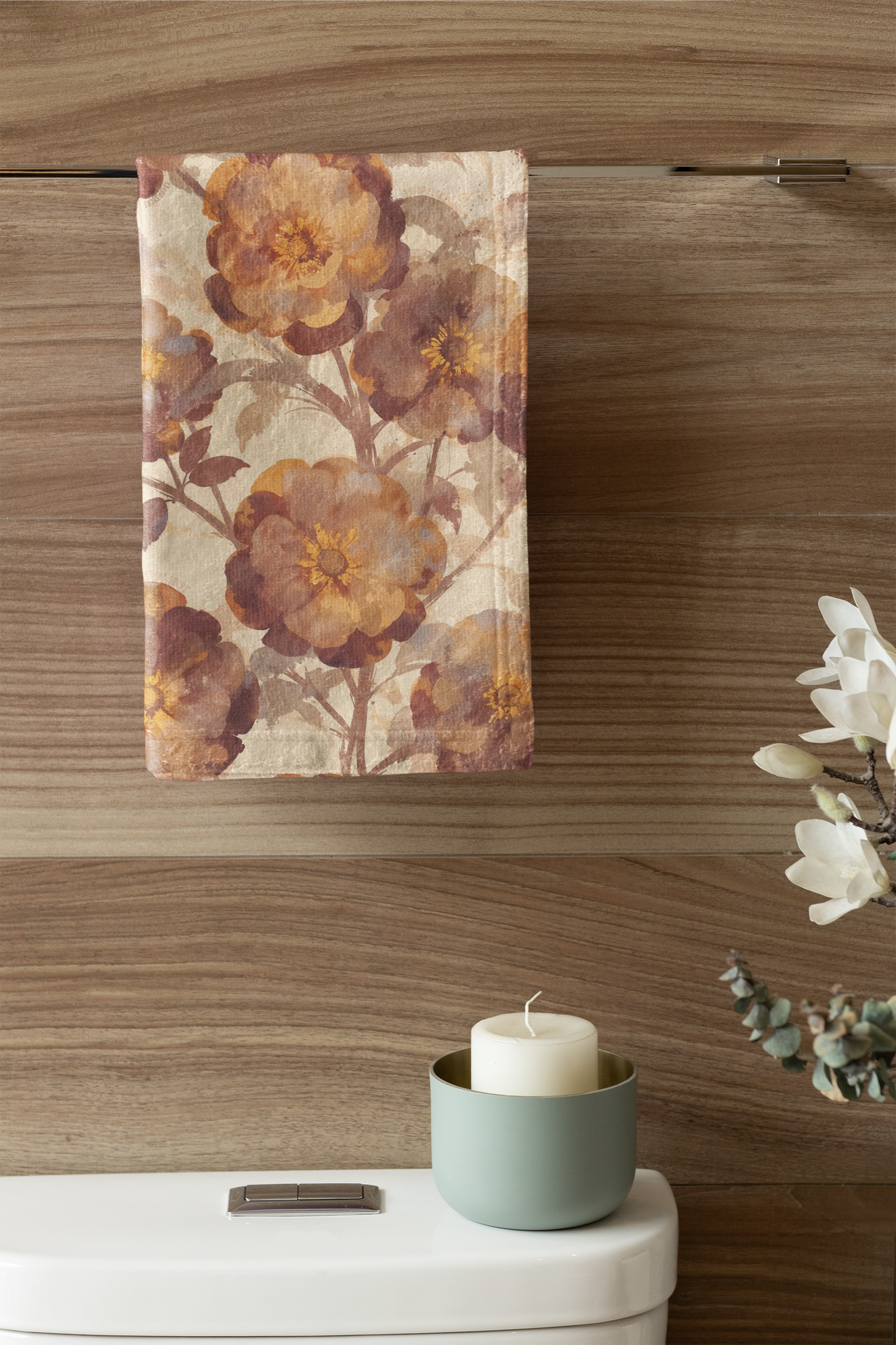 Trump Sucks Mocha and Orange Watercolor Floral Hand Towel, Subtle Political Statement