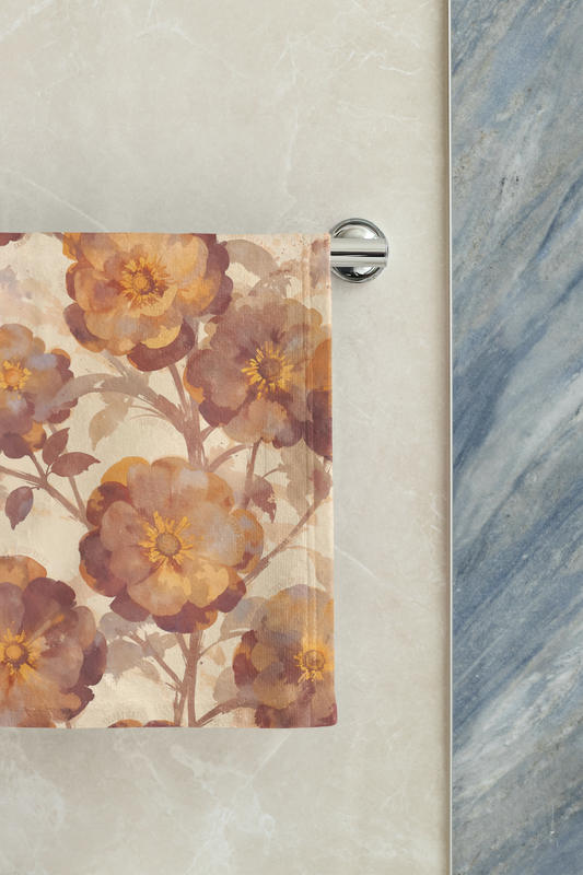 Trump Sucks Mocha and Orange Watercolor Floral Hand Towel, Subtle Political Statement