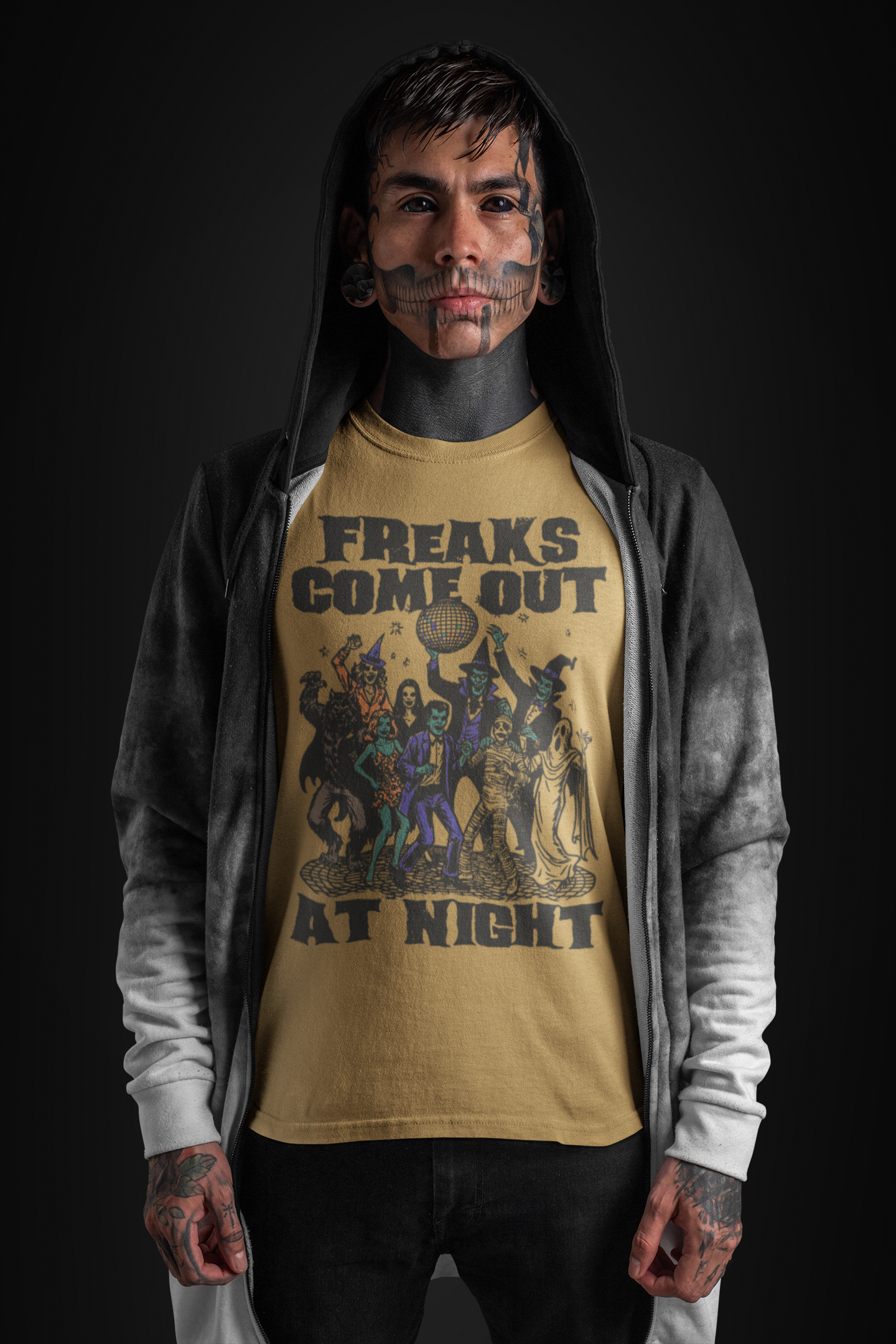 Freaks Come Out at Night Halloween T-Shirt – Retro Comfort Colors 1717 Spooky Party Tee