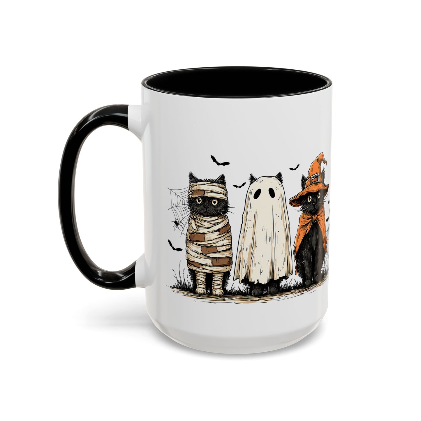 Halloween Black Cat Mug, Cute Witch, Ghost & Mummy Cats Coffee Cup, Spooky Cute Gift for Cat Lovers, Fall Pumpkin Spice Latte Mug