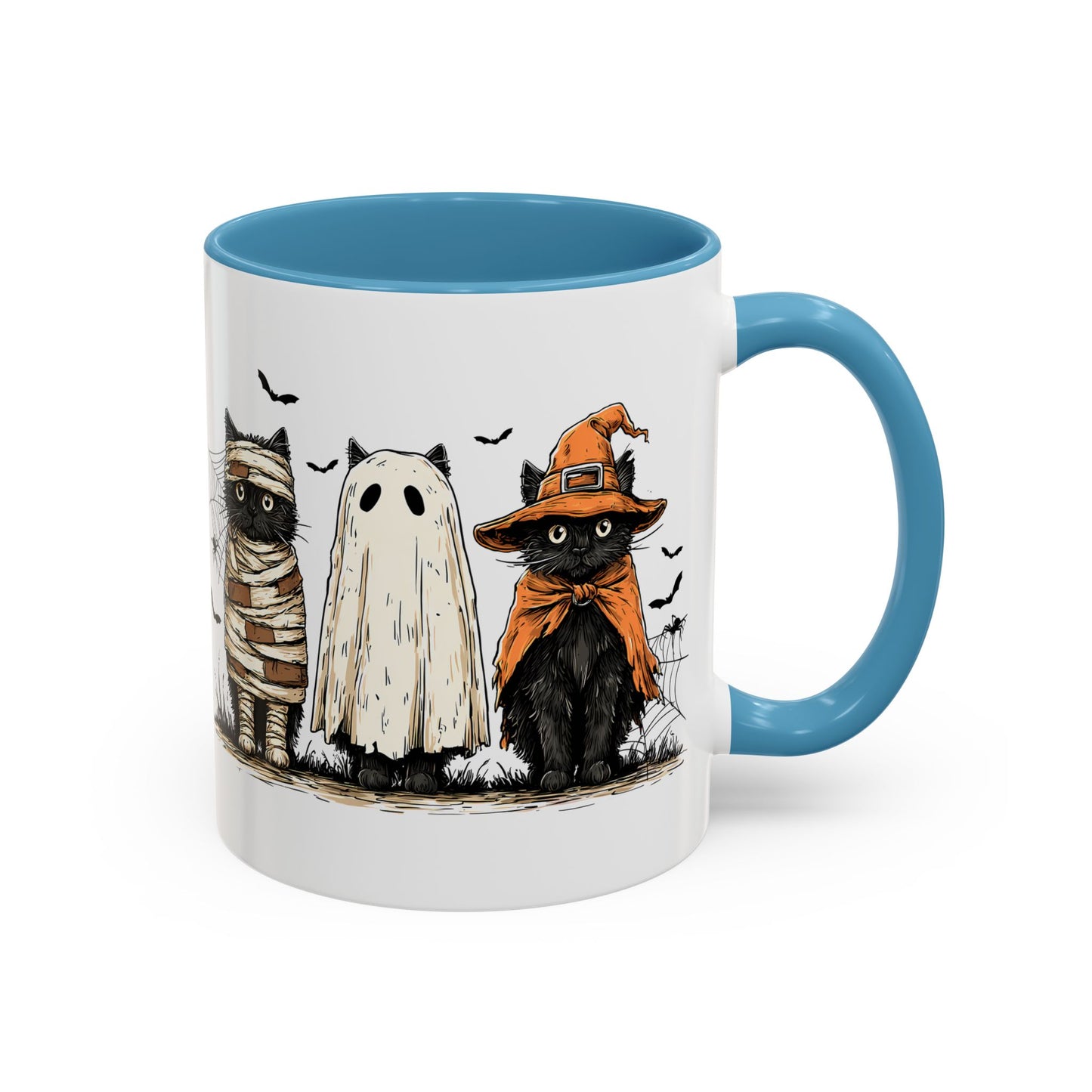 Halloween Black Cat Mug, Cute Witch, Ghost & Mummy Cats Coffee Cup, Spooky Cute Gift for Cat Lovers, Fall Pumpkin Spice Latte Mug