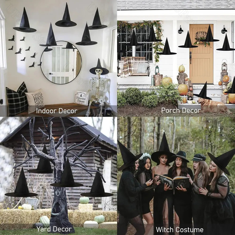 Spooky Floating Witch Hats 6/12 piece option– Hanging Halloween Decorations for Indoor & Outdoor Haunted House, Porch & Party Décor