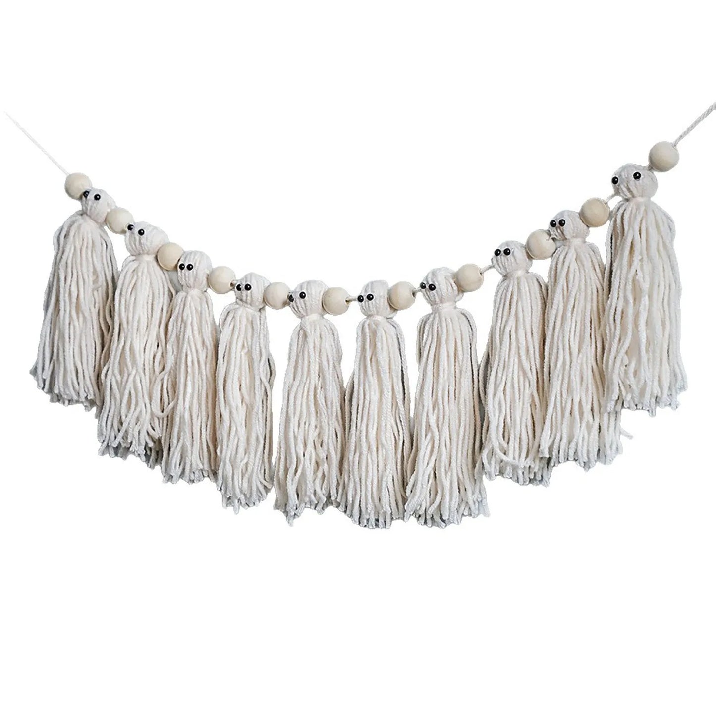 Whimsical Ghost Garland – Handmade Yarn Halloween Mantle Decoration