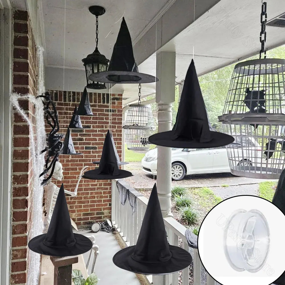 Spooky Floating Witch Hats 6/12 piece option– Hanging Halloween Decorations for Indoor & Outdoor Haunted House, Porch & Party Décor