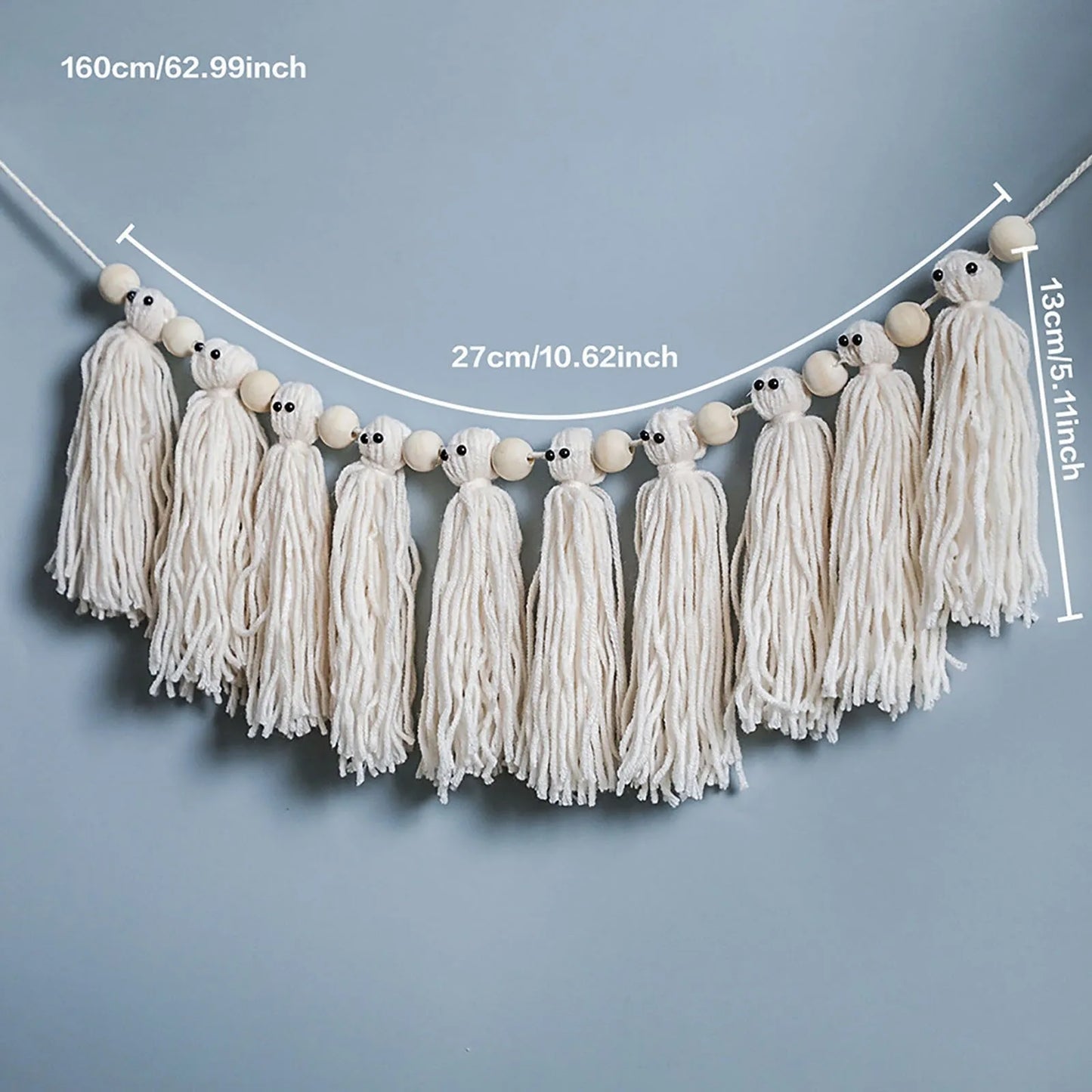 Whimsical Ghost Garland – Handmade Yarn Halloween Mantle Decoration