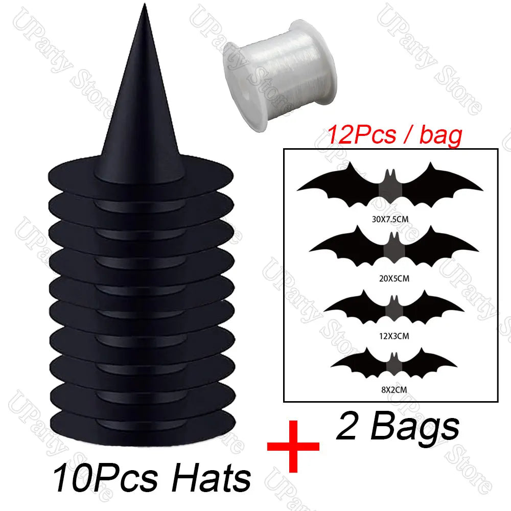 Spooky Floating Witch Hats 6/12 piece option– Hanging Halloween Decorations for Indoor & Outdoor Haunted House, Porch & Party Décor