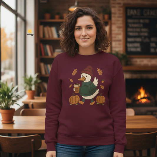 Cozy Autumn Goose Sweatshirt, Pumpkin, Fall Fashion, Unisex Crewneck, Halloween Gift, Seasonal Wear, Nature Lover's Apparel