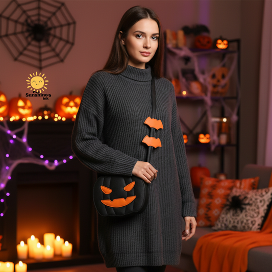 Funny Pumpkin Halloween Crossbody Bag – Cute Cartoon Bat Shoulder Bag for Women, Personalized Spooky Purse