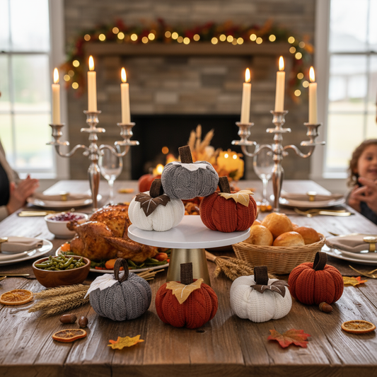 Knitted Fall Pumpkins Set | Cozy Thanksgiving Home Decor | Small Fabric Pumpkins for Table Centerpiece | Cottagecore Autumn Decorations