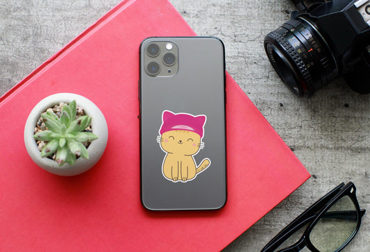 I'm with Her Cat Sticker, Cute Sticker, Pink Pussy Hat Cat Sticker, Harris vinyl sticker, Cat Ladies for Kamala funny sticker