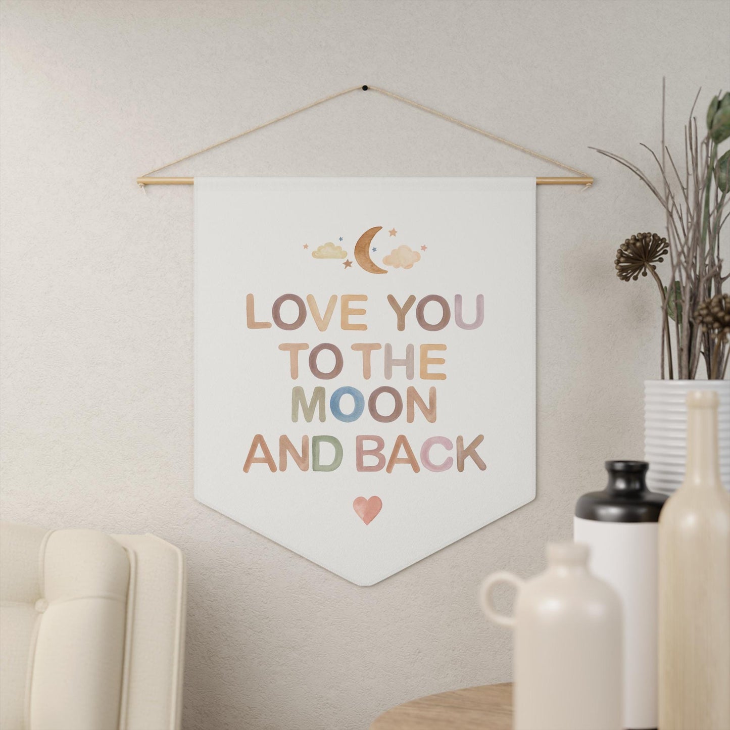 Pennant Wall Decor, Hanging Decoration, Nursery Wall Hanging, Baby Toddler Gift, Nursery Decor, Wall Art - love you to the moon and back,