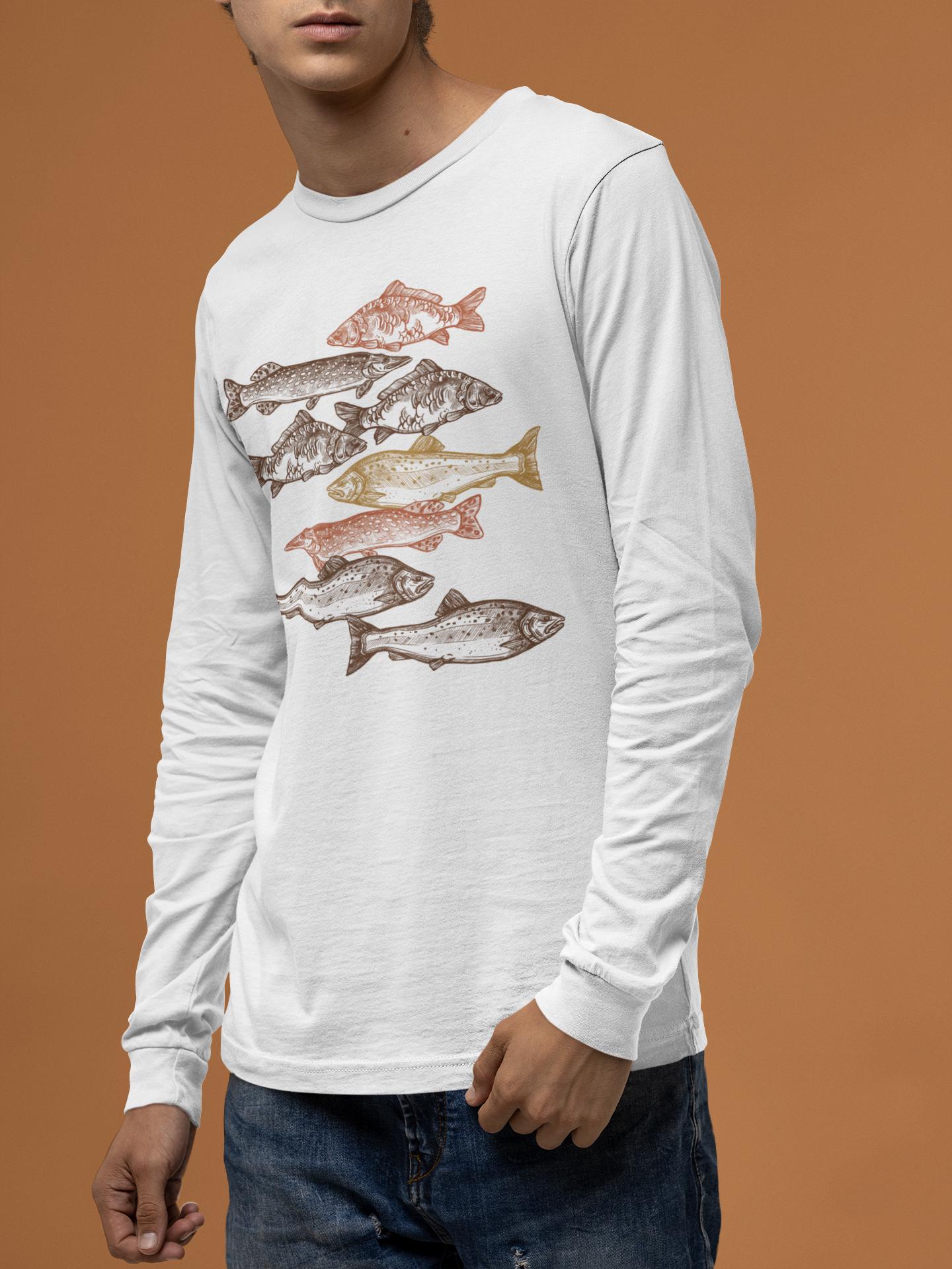 School of Fish Fishing Shirt Fisherman Gift, Unisex T-Shirt or Long Sleeve, Funny Fish Tee, Outdoor Fishing Apparel for Men, Father's Day