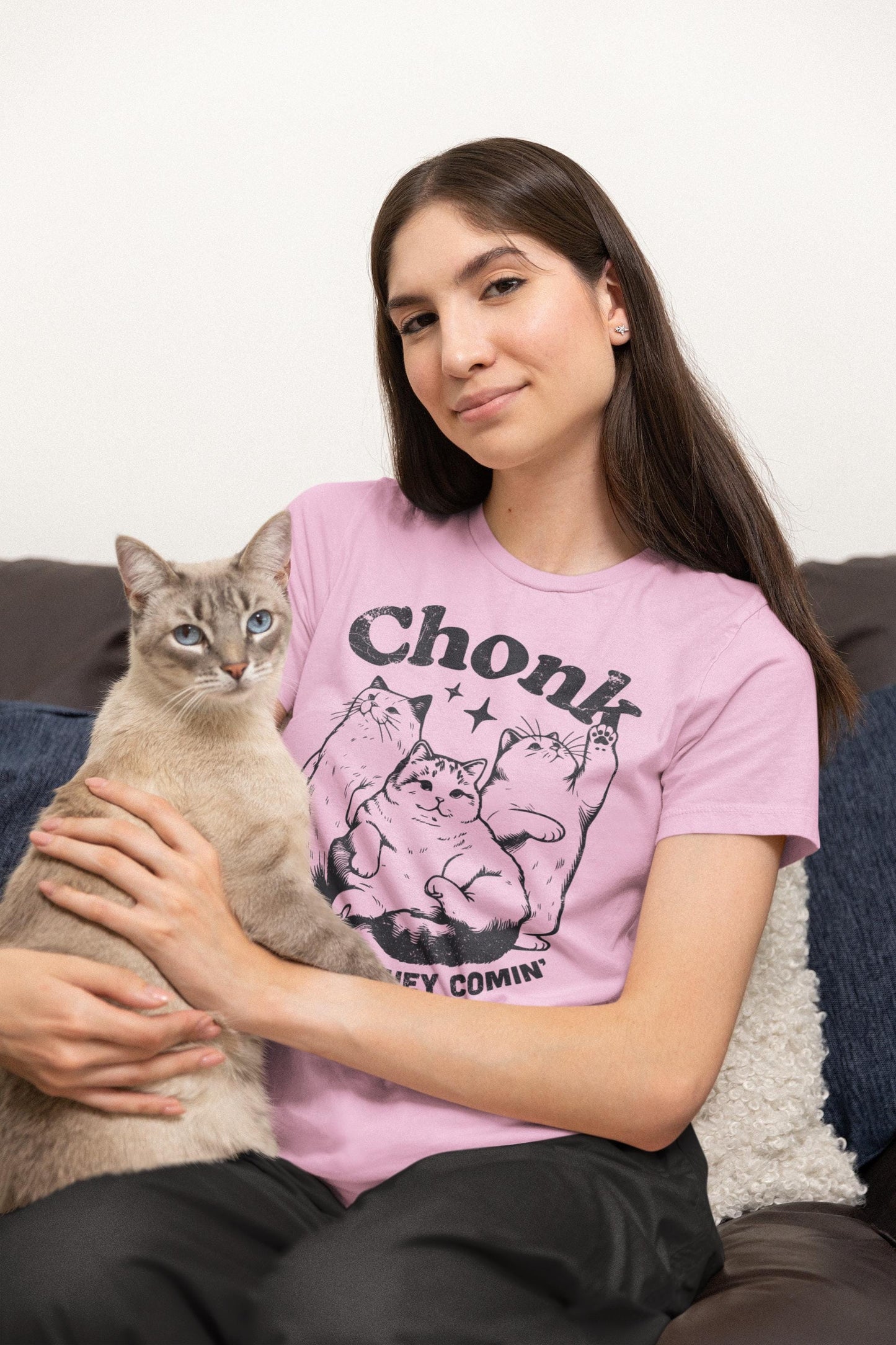 Funny Cat Lover Garment-Dyed T-shirt - Chonk Oh Lawd They Comin - Cat Owners, Animal Lovers, Cat Moms, Dad Gifts, Birthday Present,