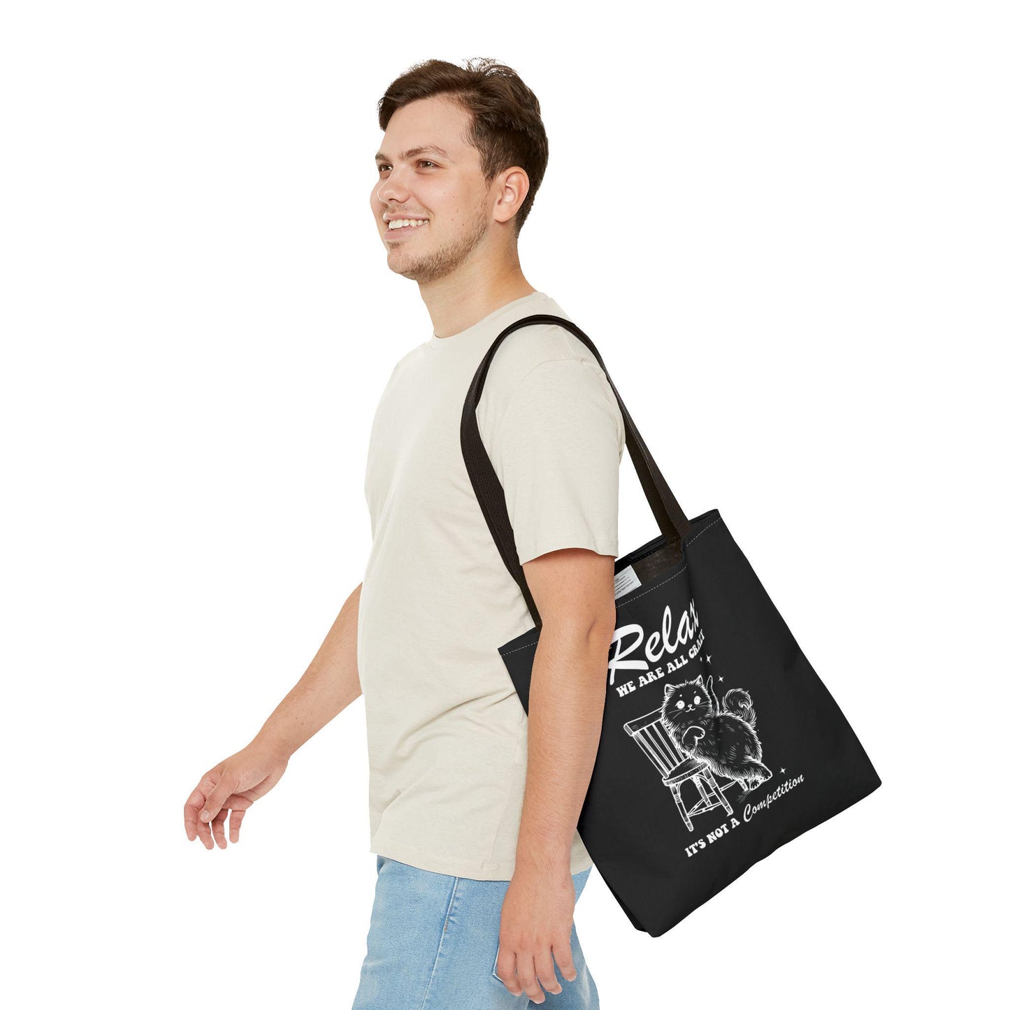Funny Tote Bag, Relax We Are All Crazy, Gift for Cat Owner, Not a Competition, Reusable Shopping Bag, Canvas Tote