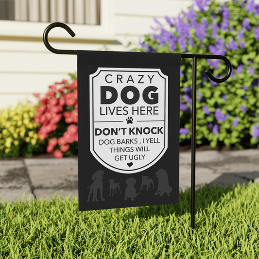 Outdoor Flag, Funny Dog Yard Sign, Crazy Dog Lives Here, Dog Flag for Yard, Garden Decor, House Banner, Dog Lover Gift, Pet Owner Sign, Dog