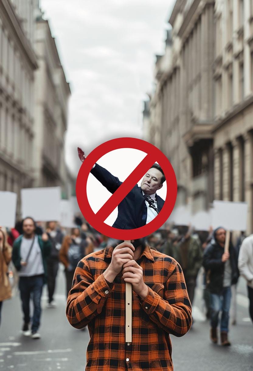 Anti Elon Stiff-Arm Salute, Protest Sign, Big Face on a Stick, Big Face Cut Out, Head on a stick. - 4 sizes