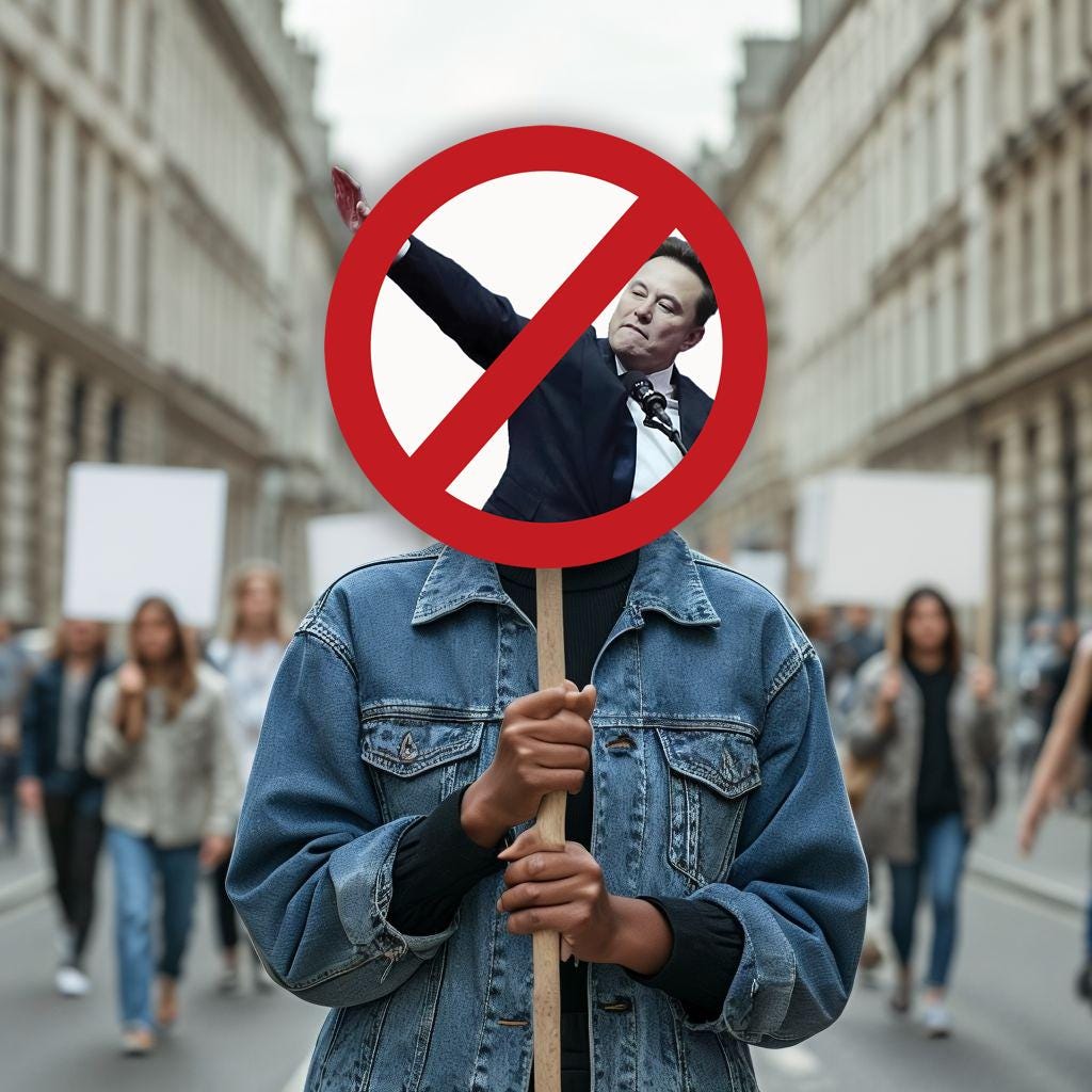 Anti Elon Stiff-Arm Salute, Protest Sign, Big Face on a Stick, Big Face Cut Out, Head on a stick. - 4 sizes