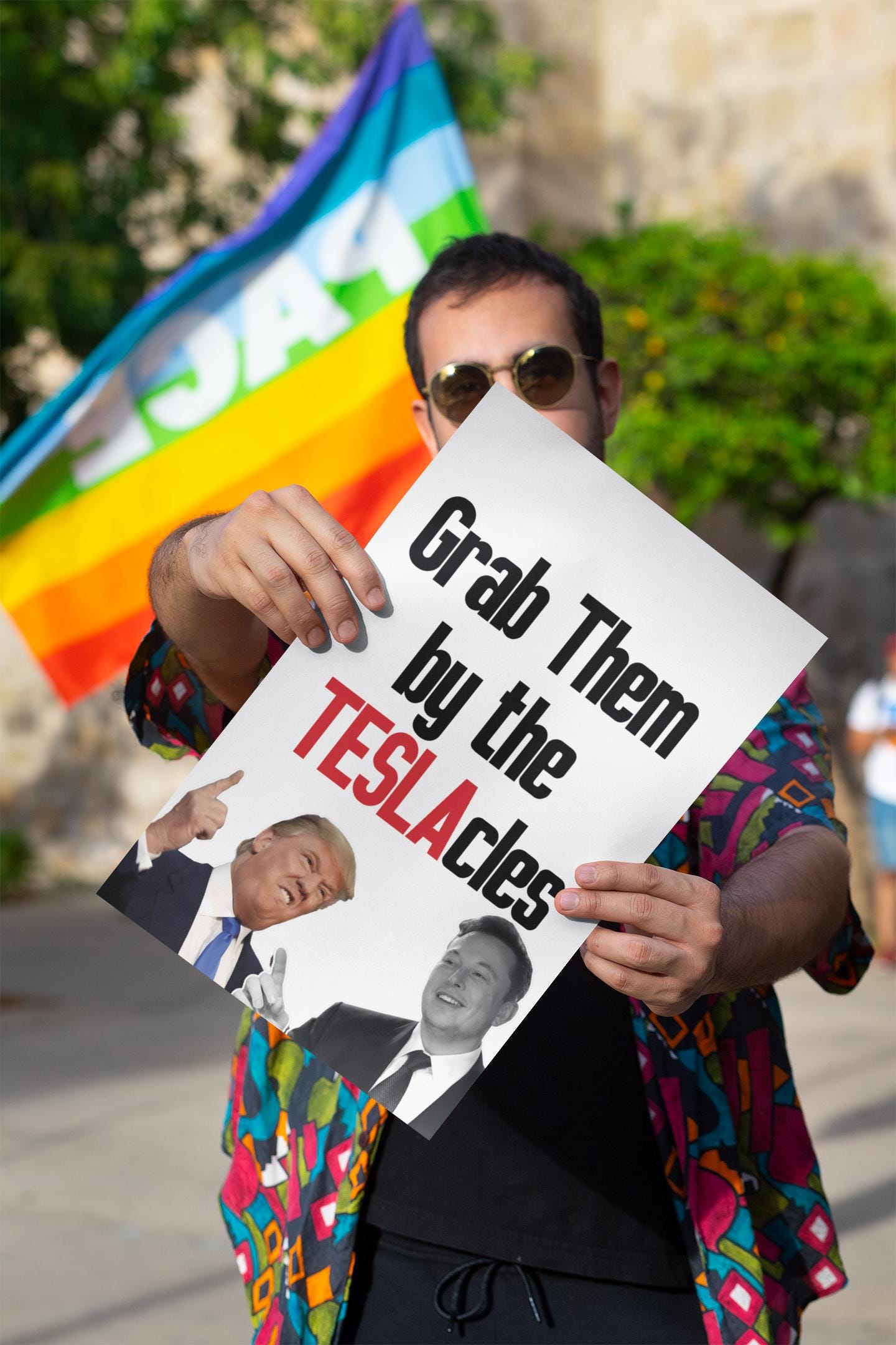 Grab Them By The Teslacles, Foam Board Protest Sign, Anti-Trump Resistance, Anti-Elon, Political Activist Poster, Protest Poster