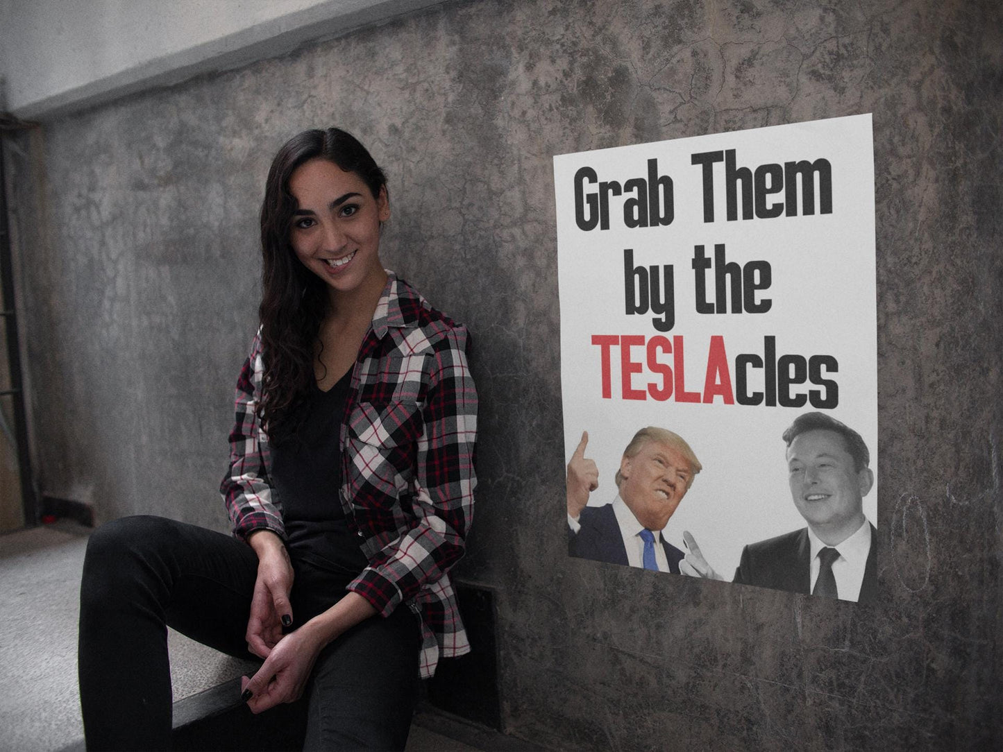 Grab Them By The Teslacles, Foam Board Protest Sign, Anti-Trump Resistance, Anti-Elon, Political Activist Poster, Protest Poster