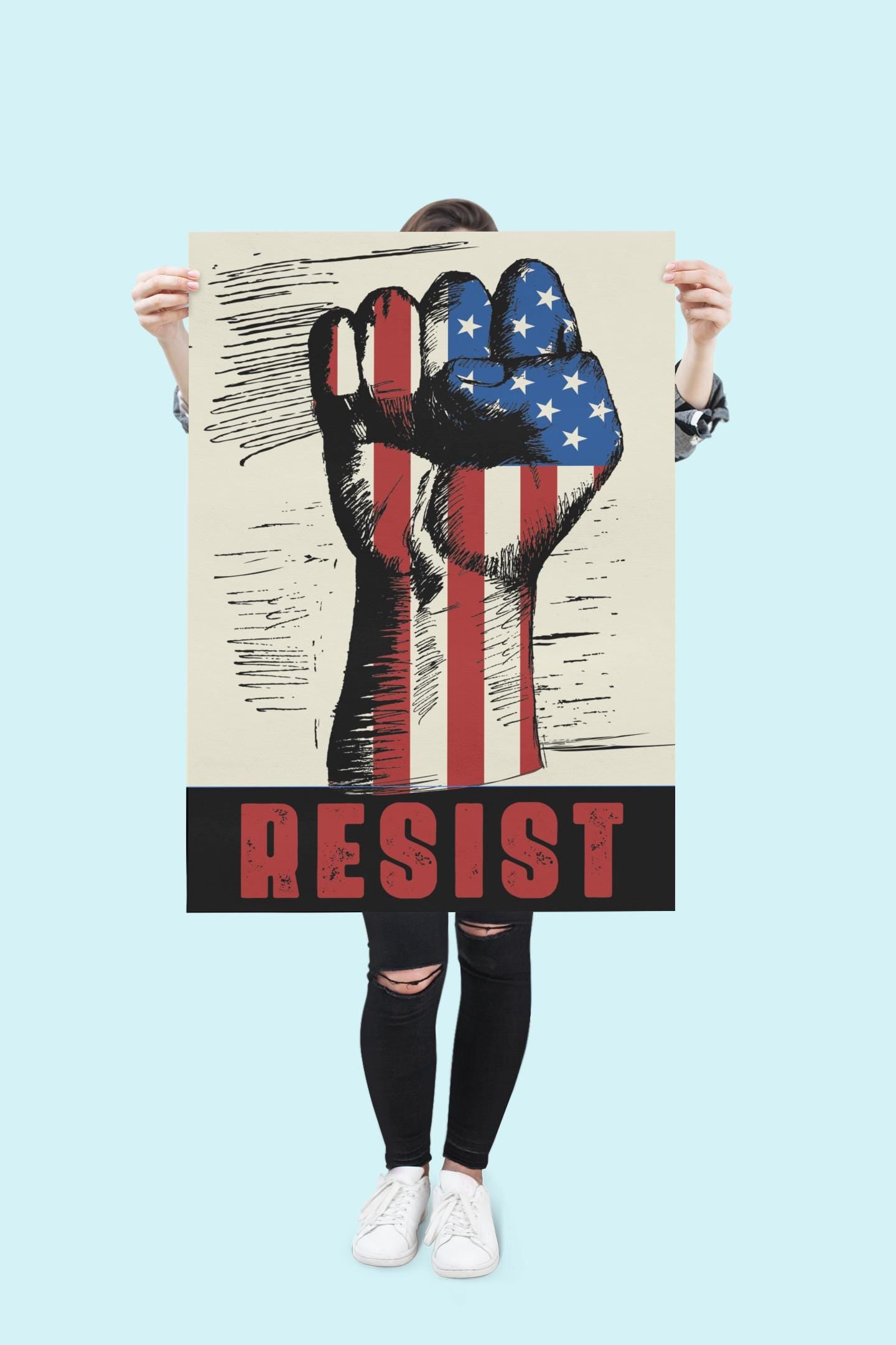 USA Resist Board Protest Sign, Anti Trump Resistance, No To Fascism, Political Activist Poster, Protest Poster