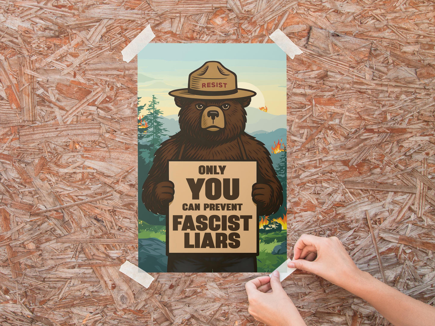 Resist Poster "Only You Can Prevent Fascist Liars" Smokey Bear Protest Art, Anti-Fascist Wall Print, National Parks Defund Protest Sign