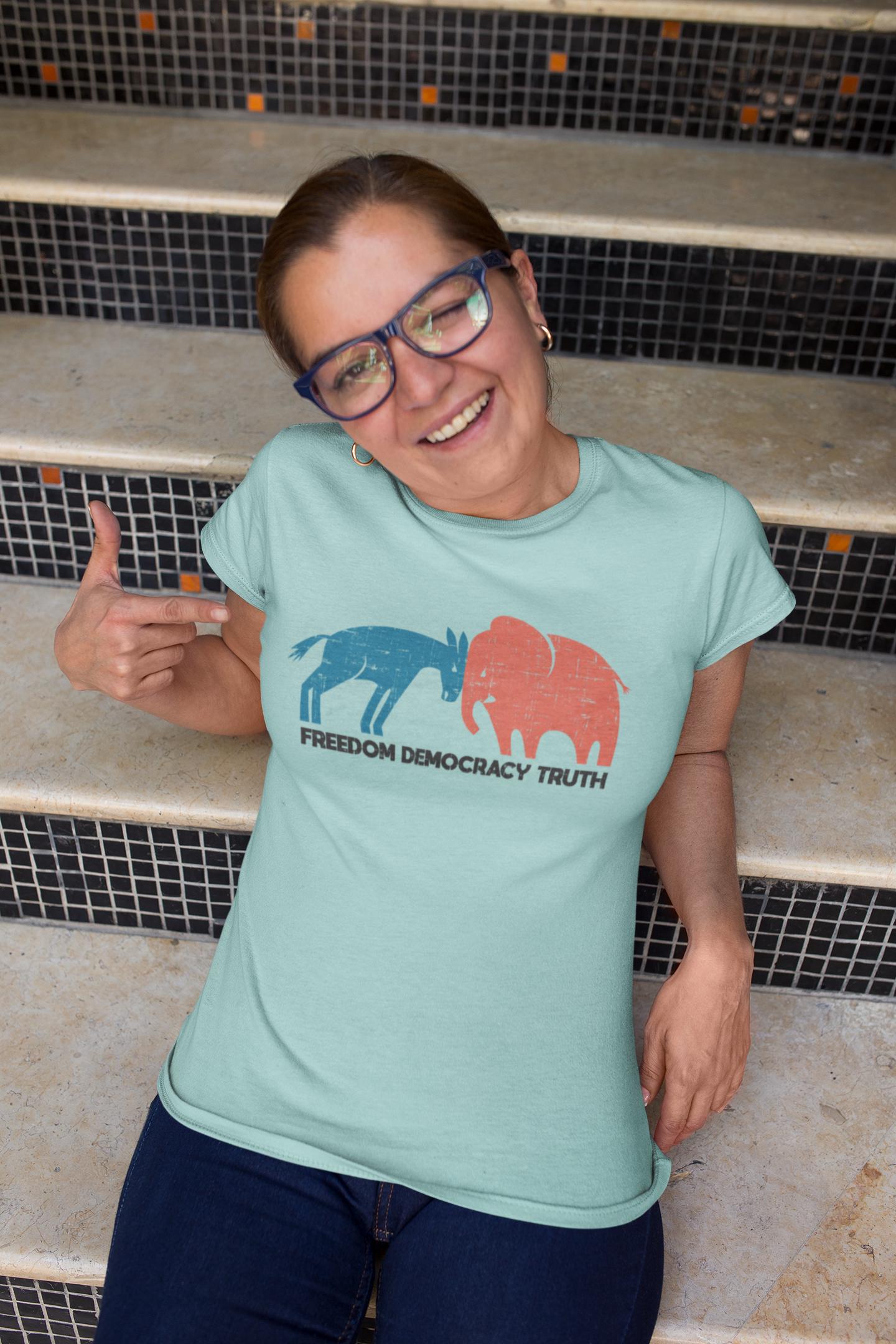 Freedom Democracy Truth T-Shirt - Donkey vs Elephant Graphic Tee