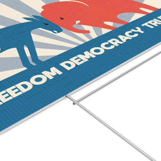 Freedom Democracy Truth Yard Sign, Anti-Trump Political Protest Sign, Donkey vs Elephant Lawn Art, Corrugated Plastic Pro-Truth Yard Sign