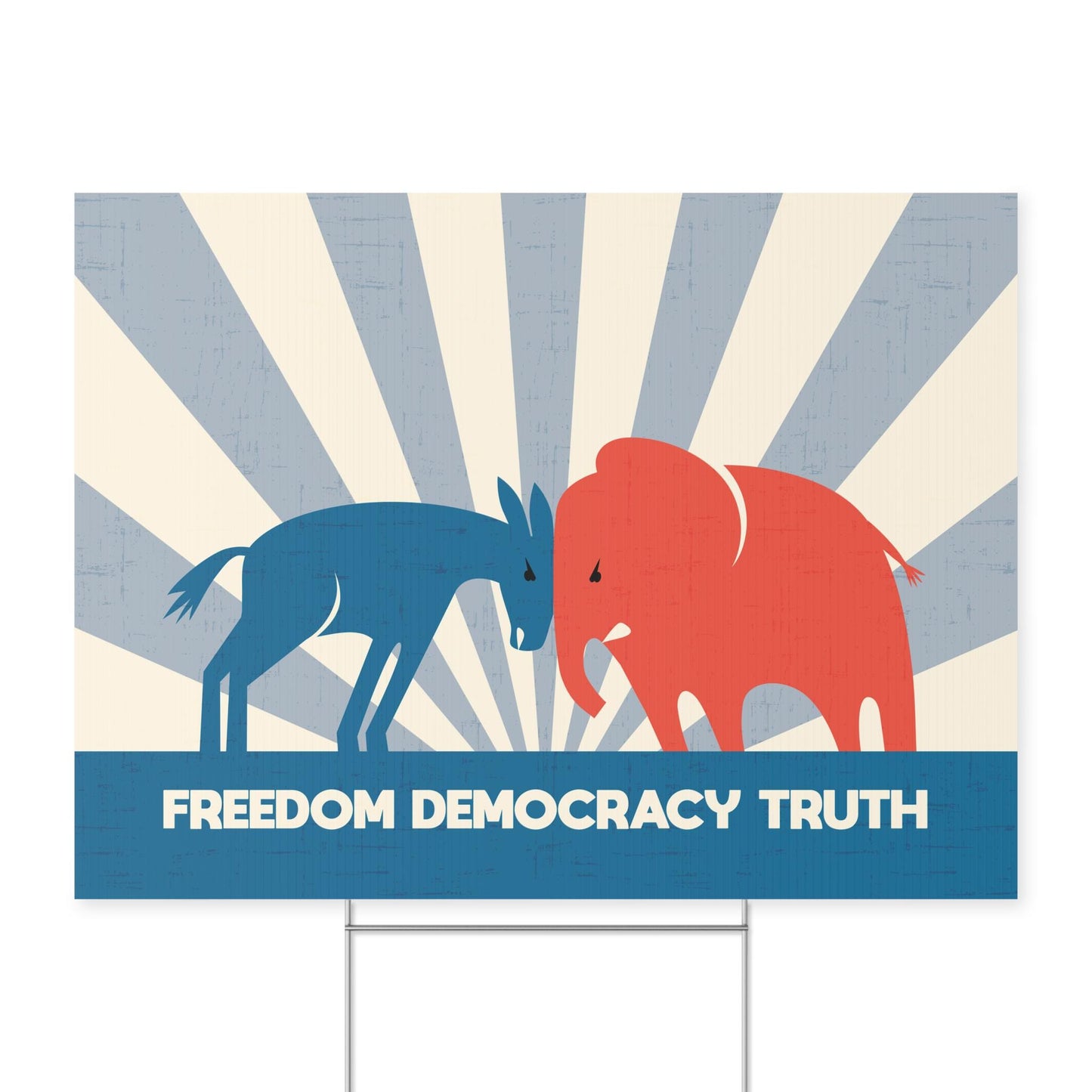 Freedom Democracy Truth Yard Sign, Anti-Trump Political Protest Sign, Donkey vs Elephant Lawn Art, Corrugated Plastic Pro-Truth Yard Sign
