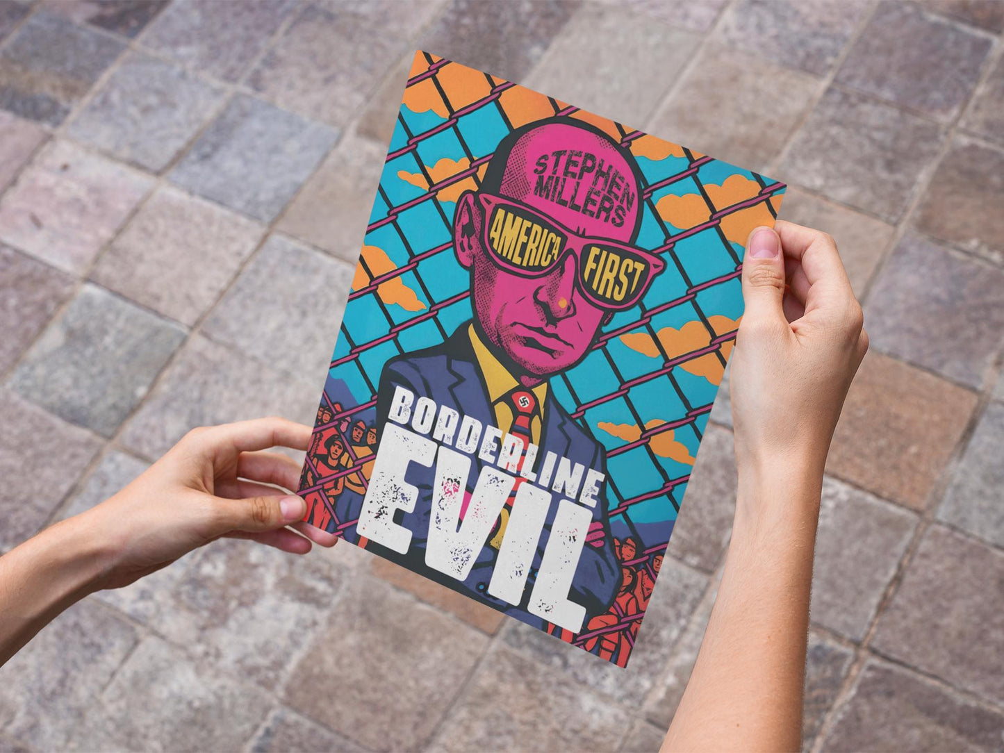 Borderline Evil Protest Poster, Anti Stephen Miller Art, Immigration Rights Political Print, Abolish ICE Poster, Activist Wall Decor