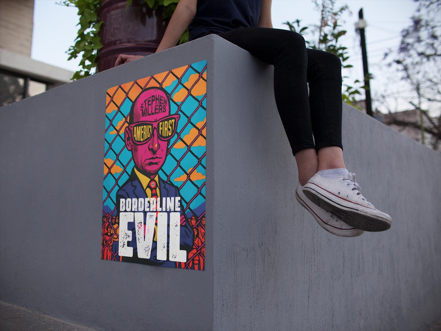Borderline Evil Protest Poster, Anti Stephen Miller Art, Immigration Rights Political Print, Abolish ICE Poster, Activist Wall Decor
