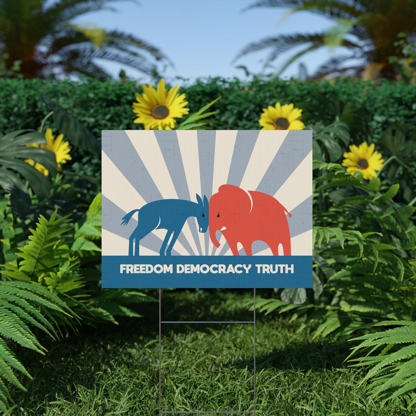 Freedom Democracy Truth Yard Sign, Anti-Trump Political Protest Sign, Donkey vs Elephant Lawn Art, Corrugated Plastic Pro-Truth Yard Sign