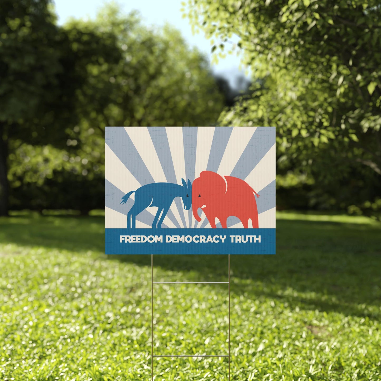 Freedom Democracy Truth Yard Sign, Anti-Trump Political Protest Sign, Donkey vs Elephant Lawn Art, Corrugated Plastic Pro-Truth Yard Sign