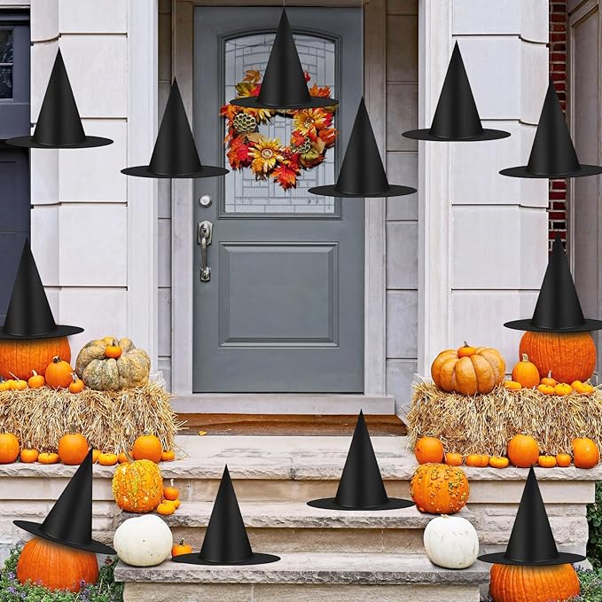 Spooky Floating Witch Hats 6/12 piece option– Hanging Halloween Decorations for Indoor & Outdoor Haunted House, Porch & Party Décor