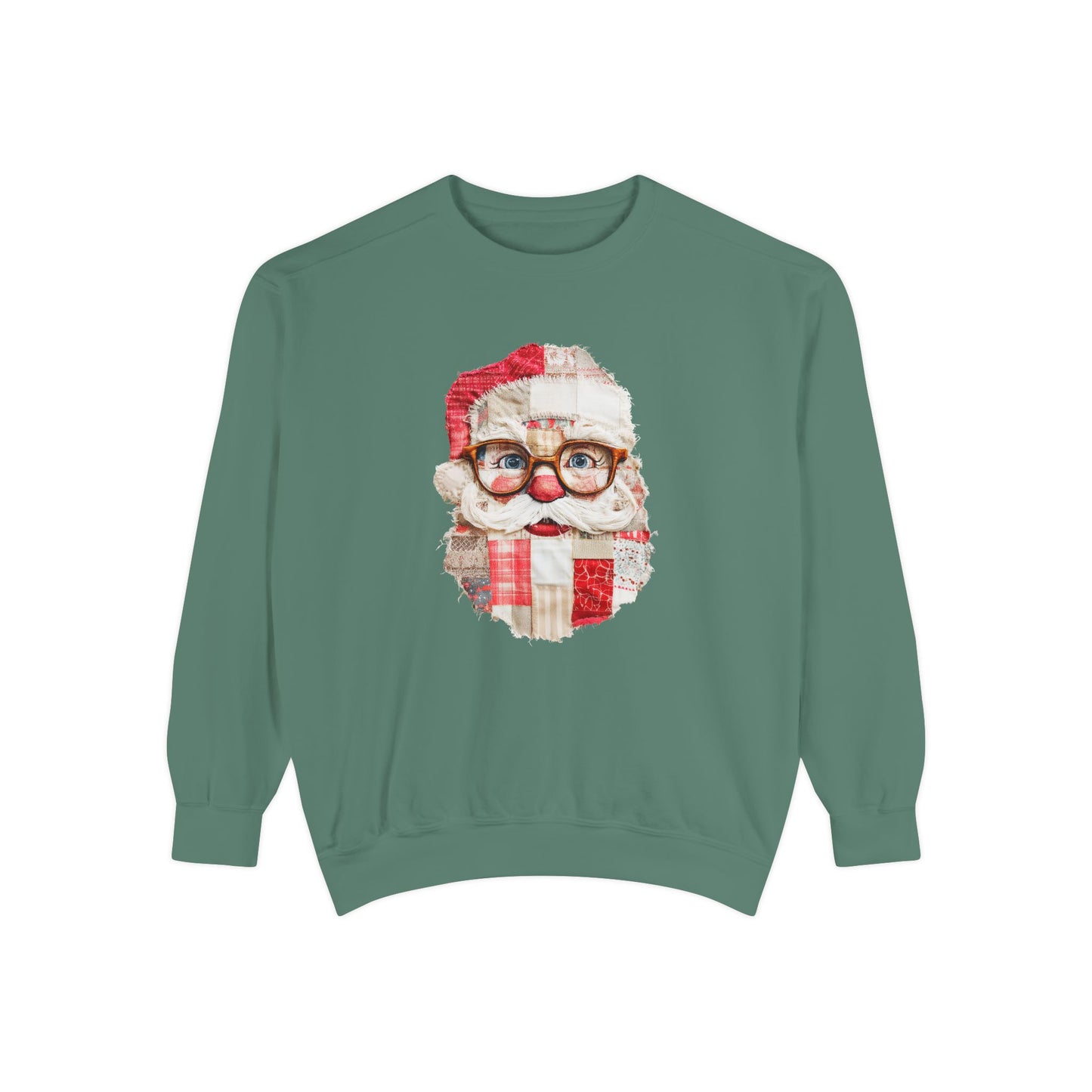 Patchwork Santa Faux Quilt Sweatshirt, Cozy Vintage Christmas Crewneck