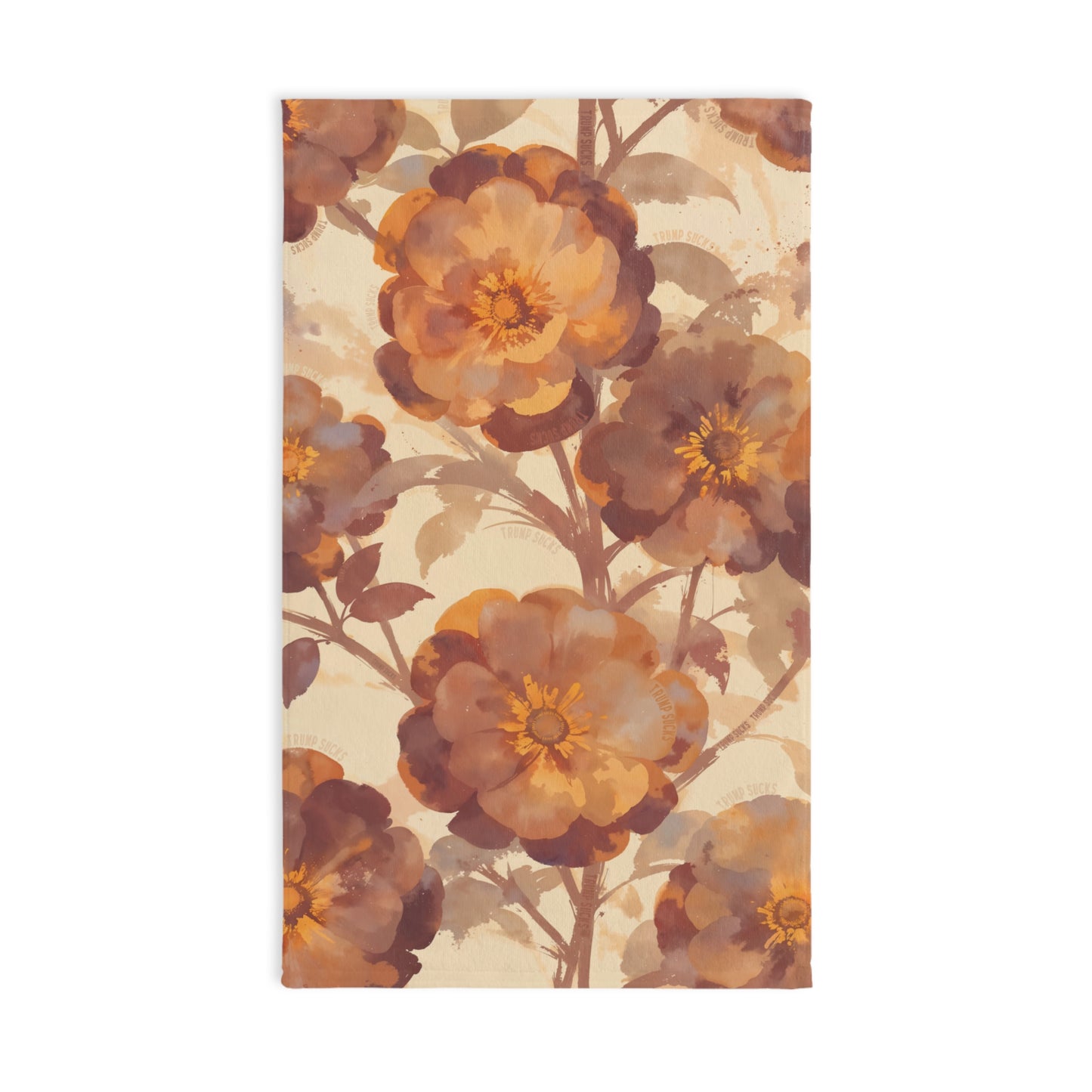 Trump Sucks Mocha and Orange Watercolor Floral Hand Towel, Subtle Political Statement