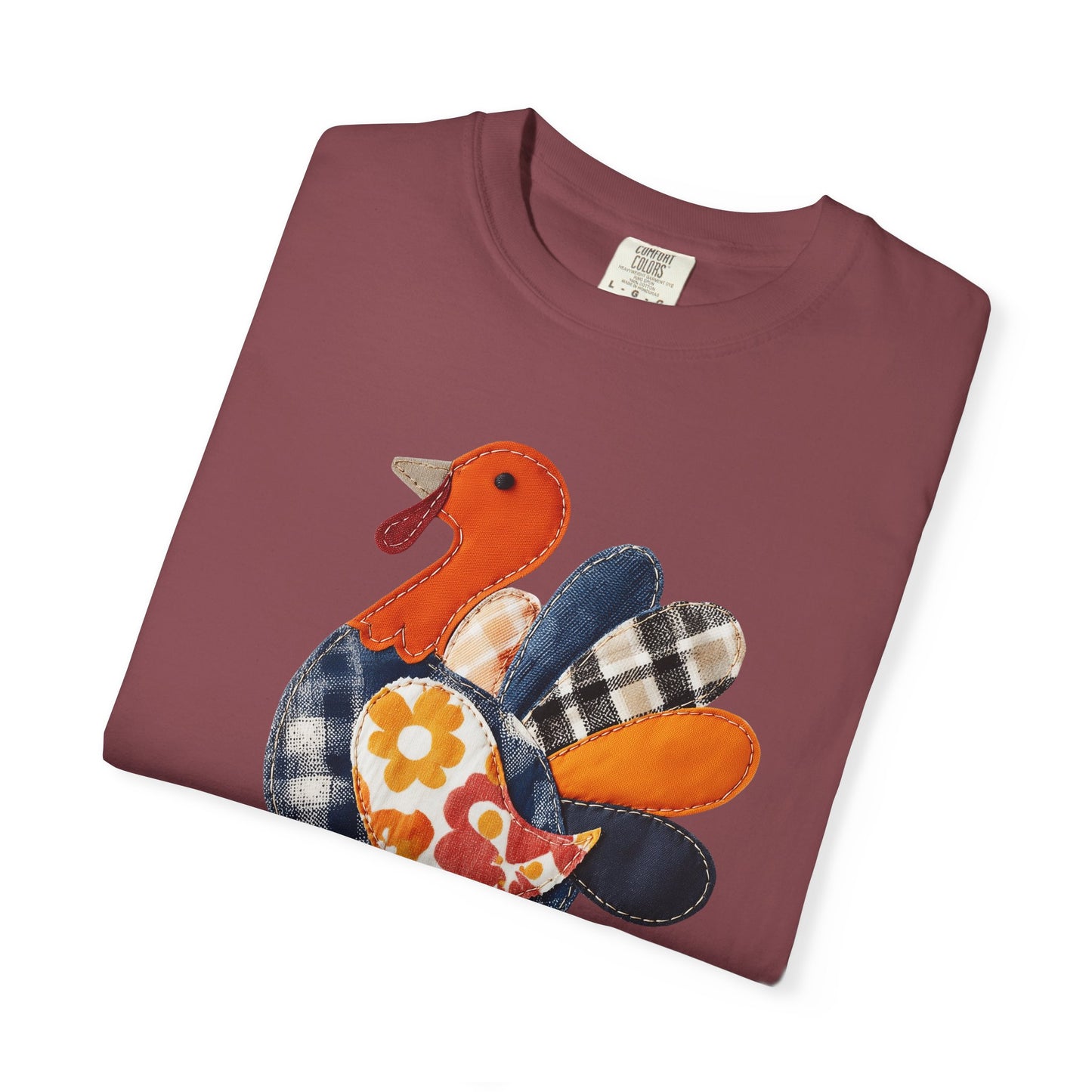 Thanksgiving Faux Patchwork Turkey Shirt, Unisex Fall Tee, Holiday Gift, Cozy Autumn Apparel, Festive Graphic T-shirt, Harvest Wear