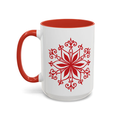 Red Floral Mandala Snowflake Accent Coffee Mug | 11oz 15oz