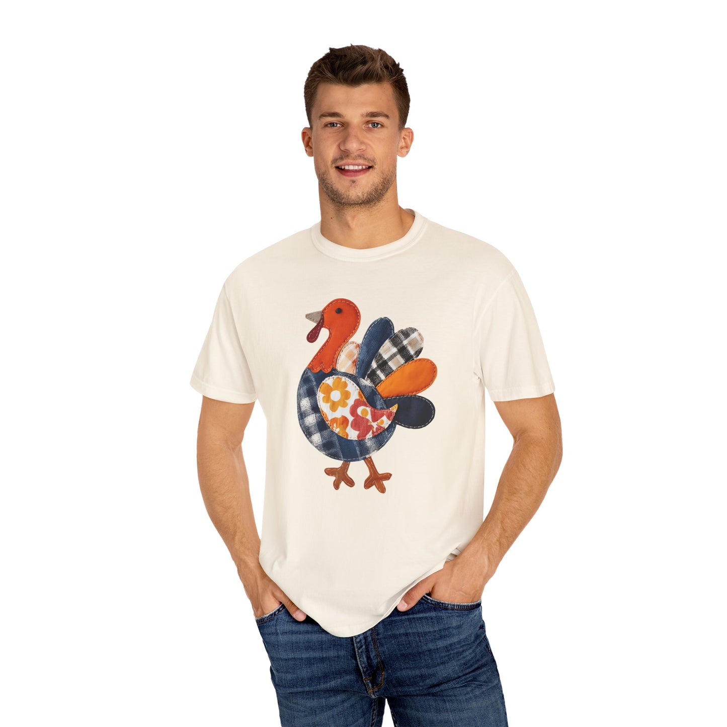Thanksgiving Faux Patchwork Turkey Shirt, Unisex Fall Tee, Holiday Gift, Cozy Autumn Apparel, Festive Graphic T-shirt, Harvest Wear