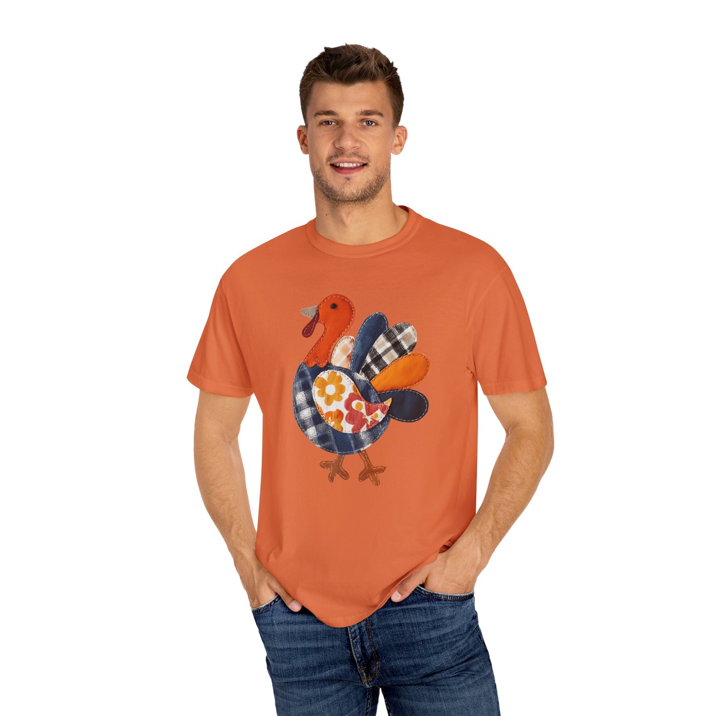 Thanksgiving Faux Patchwork Turkey Shirt, Unisex Fall Tee, Holiday Gift, Cozy Autumn Apparel, Festive Graphic T-shirt, Harvest Wear
