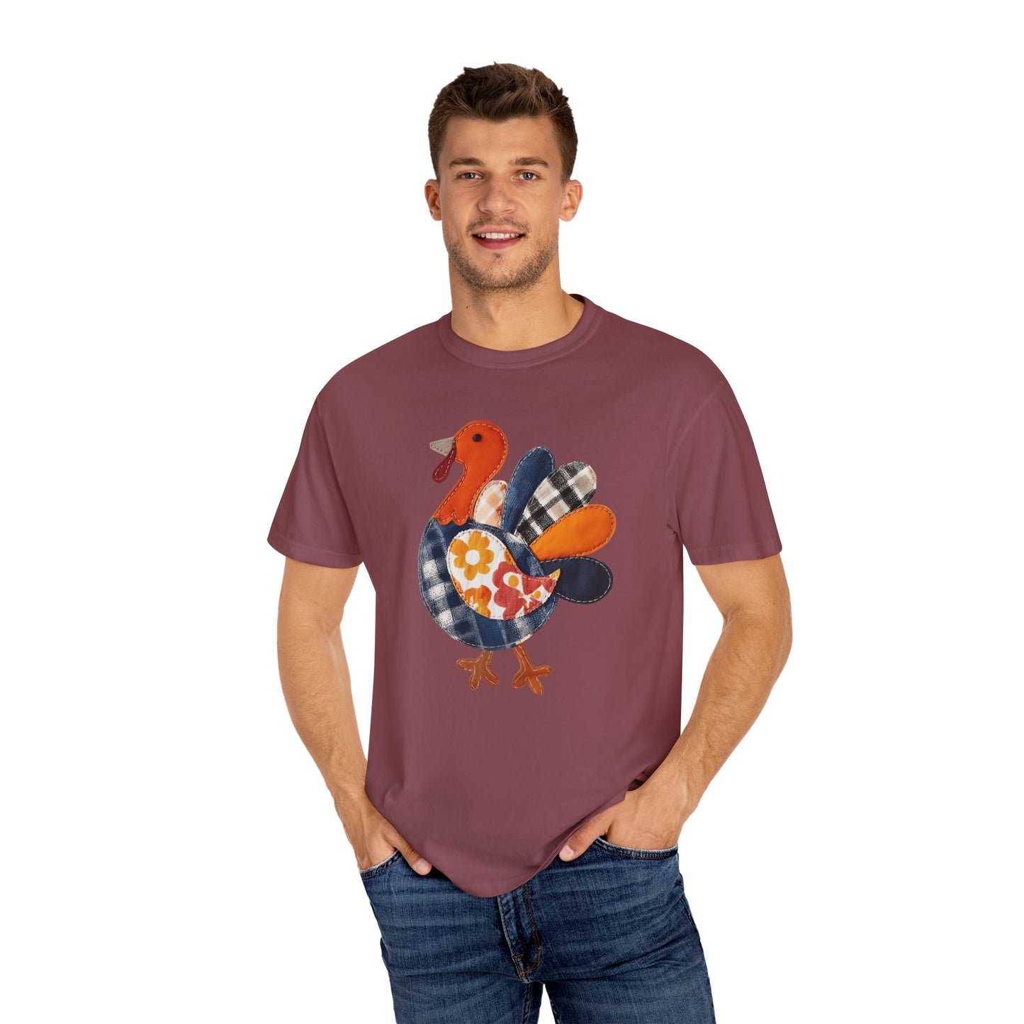 Thanksgiving Faux Patchwork Turkey Shirt, Unisex Fall Tee, Holiday Gift, Cozy Autumn Apparel, Festive Graphic T-shirt, Harvest Wear