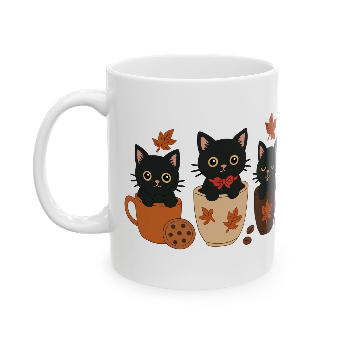 Cozy Cat Ceramic Mug - Fall Vibes, Cute Kitty Design, Perfect Gift for Cat Lovers, Coffee Lovers, Autumn Decor, Halloween