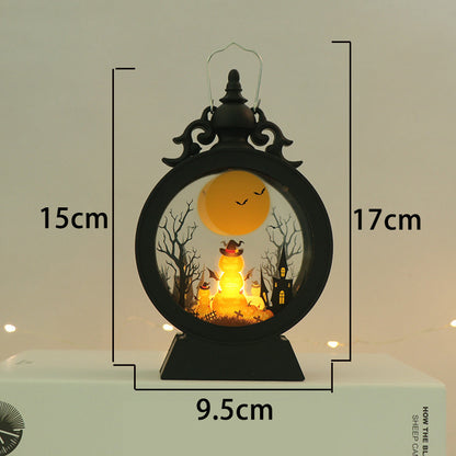 Halloween Retro Candle Portable Storm Lantern – Pumpkin, Castle & Witch Design, Haunted Decor Light
