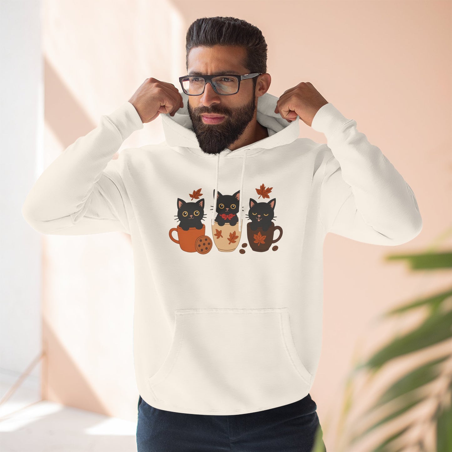 Cozy Cat-Themed Fleece Hoodie for Fall, Perfect for Cat Lovers, Halloween and Cozy Season, Cute Hoodie, Gift Idea, Autumn Vibe