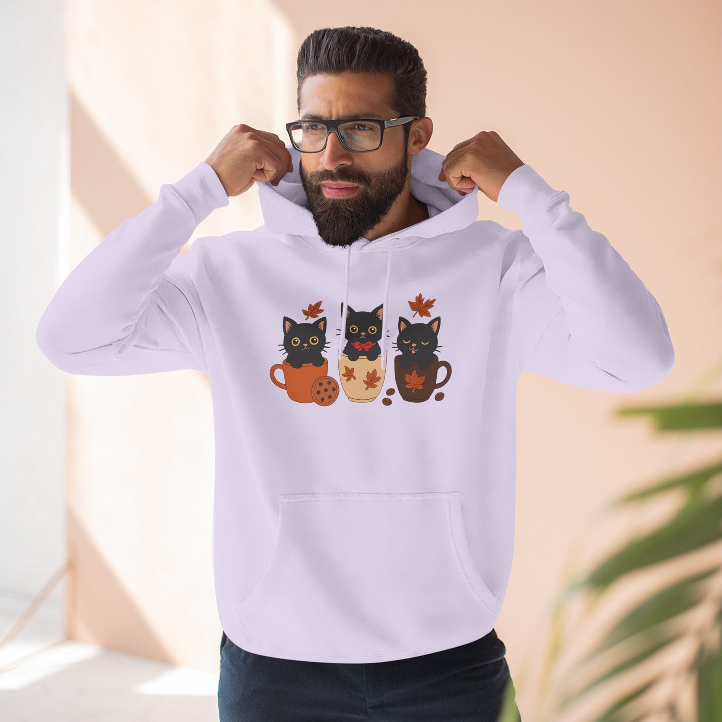 Cozy Cat-Themed Fleece Hoodie for Fall, Perfect for Cat Lovers, Halloween and Cozy Season, Cute Hoodie, Gift Idea, Autumn Vibe