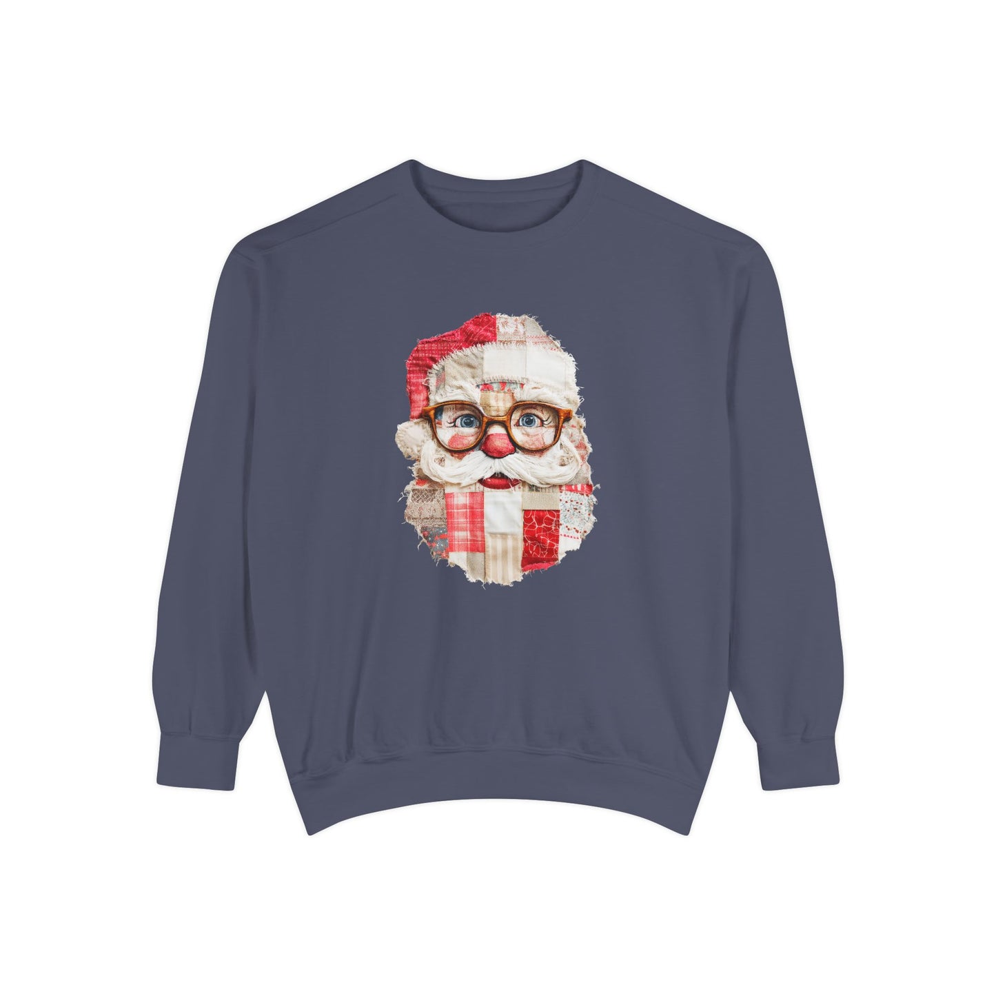 Patchwork Santa Faux Quilt Sweatshirt, Cozy Vintage Christmas Crewneck
