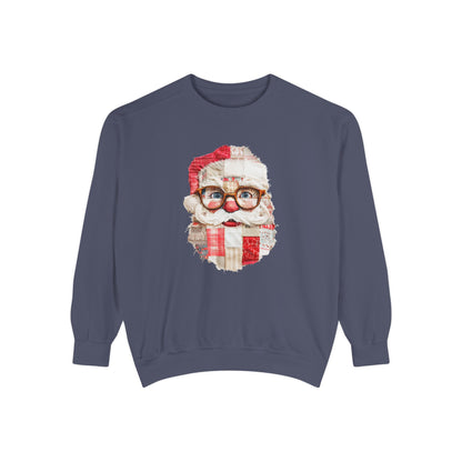 Patchwork Santa Faux Quilt Sweatshirt, Cozy Vintage Christmas Crewneck