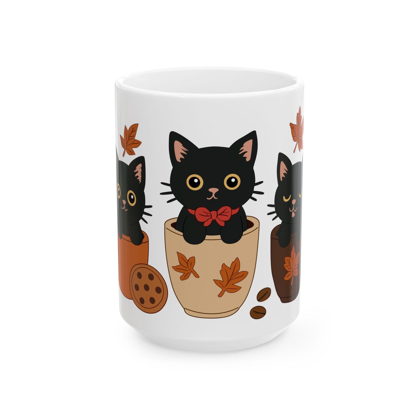 Cozy Cat Ceramic Mug - Fall Vibes, Cute Kitty Design, Perfect Gift for Cat Lovers, Coffee Lovers, Autumn Decor, Halloween