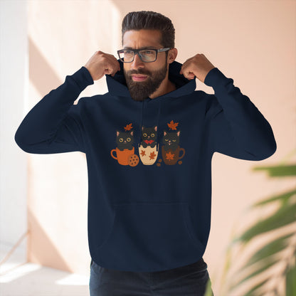 Cozy Cat-Themed Fleece Hoodie for Fall, Perfect for Cat Lovers, Halloween and Cozy Season, Cute Hoodie, Gift Idea, Autumn Vibe